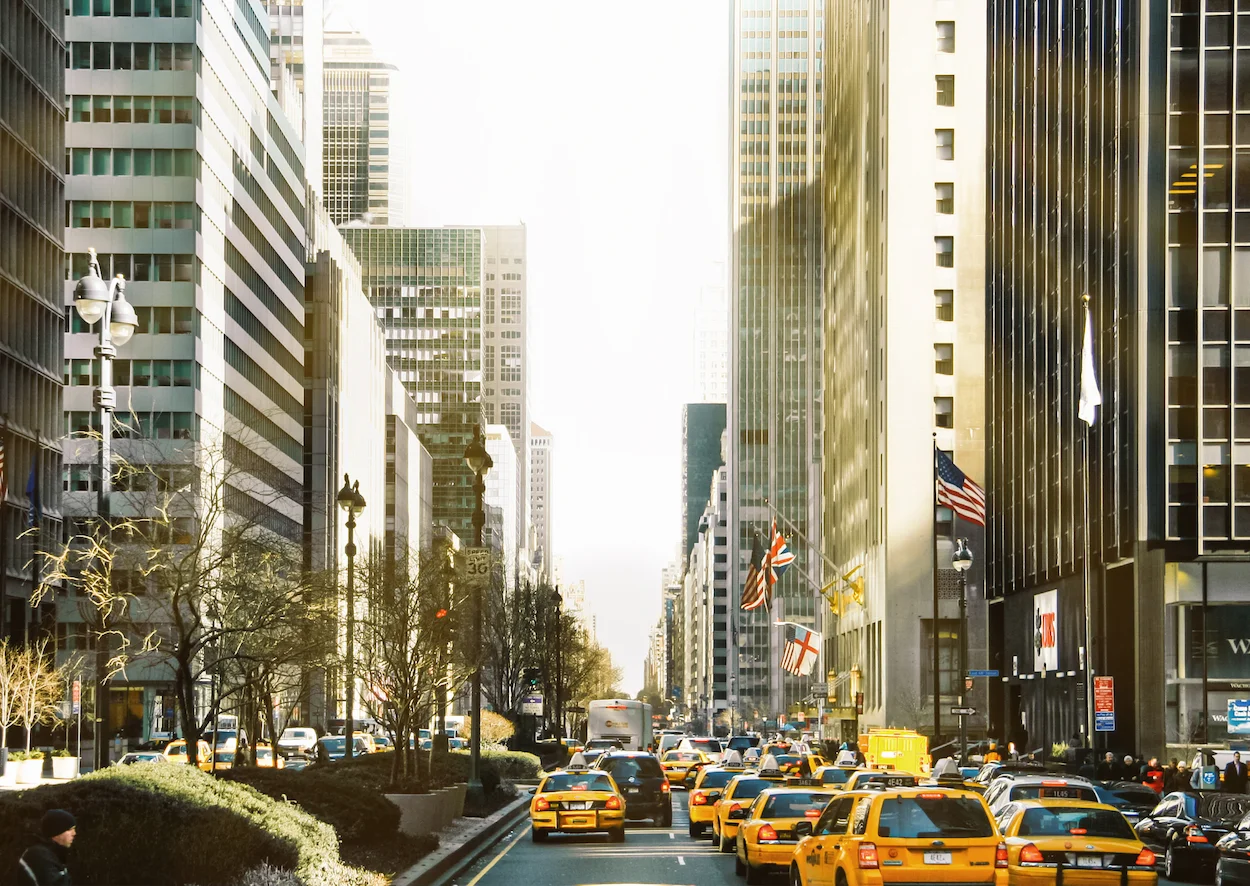 New York City traffic with yellow cabs