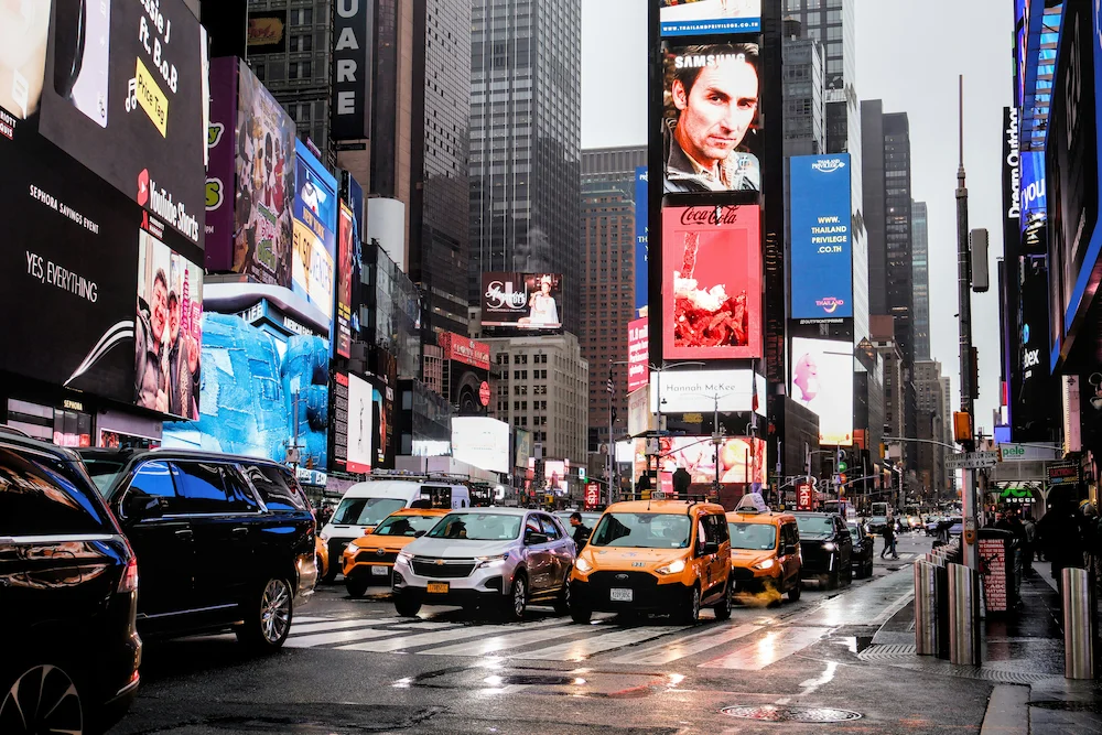 Busy traffic in Times Square in NYC
